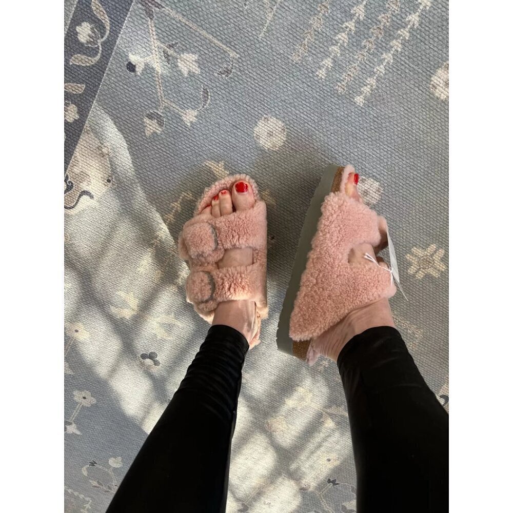 BIRKENSTOCK Arizona Big Buckle Genuine Shearling Slide Sandal in Crystal Rose - Picture 10 of 10